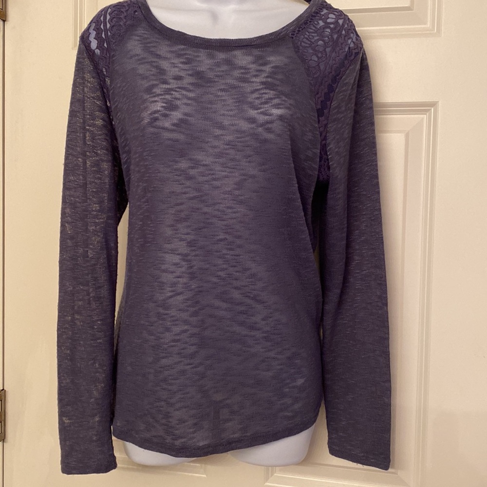 Sexy Sheer Blue Sweater with Lace Shoulders
